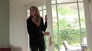 blonde intruder eats brunette ass fingers her in bedroom