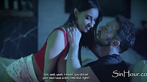 Stepdad tricked and corrupted my busty friends in cinema group fuck