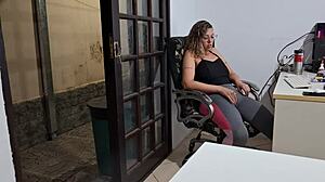 Neighbors help her masturbate cameltoe fingering on desk table