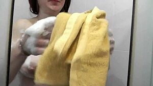 mature milf frina showers naked big natural tits wet pussy close-up roommate films from doorway on phone