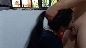 Babysitter squirts creampie while watching for wife pov