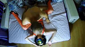 milf wife slips into lingerie and stockings for homemade couple play