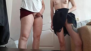 skinny student's miniskirt lifts for teacher's mutual orgasm rub