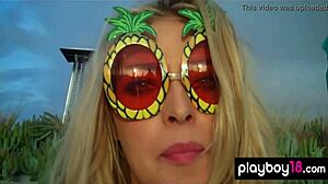 Busty Blonde Lisa Seiffert Strips Outdoor Revealing Shaved Pussy and Natural Tits