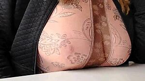 stepmom invites me to birthday restaurant flashing nylon pussy