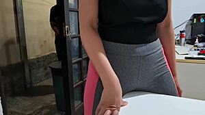 Neighbors help her masturbate cameltoe fingering on desk table