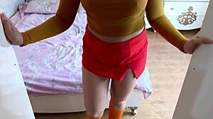 velma spots the pervert spying then rides him hard till facial explosion