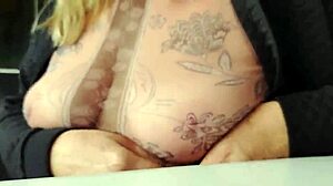 stepmom invites me to birthday restaurant flashing nylon pussy