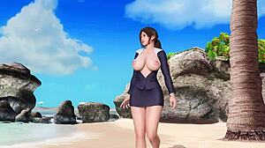 secretary doa-sa-f10 poses topless on beach, skirt up big ass panties tease