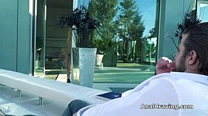 FINGER HER ASS WHILE SHE GAGS on cock OUTSIDE
