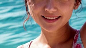Mature Model Boldly Strolls Sunny Beach Path