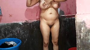 step sis in law bathes washes huge shaved boobs