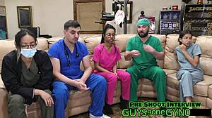 Nurse sneaks in to jerk off on exam table!