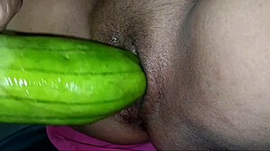 Shaved Tight Pussy Stuffed with Fruit to Multiple Orgasms