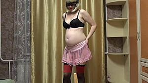 pregnant milf strips sexy showcasing perfect body and hairy pussy