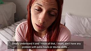 Cute NANNY'S pink PUSSY fucked by BOSS for raise