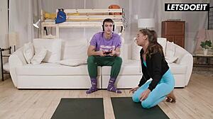 Lady Gang Seduces Virgin Roommate from Console in Horny Hostel Dorm