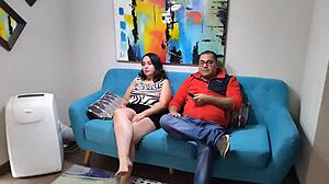 stepdad and stepdaughter turn movie night into raw couch creampie fuck