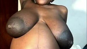 Pregnant Ebony Shows Off Huge Black Boobs to Strangers Online