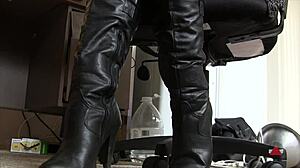 Brunette Babe Dominates Him With Boots And Big Ass Fuck