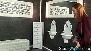 busty european glamour babe drenched in messy bukkake facial gloryhole