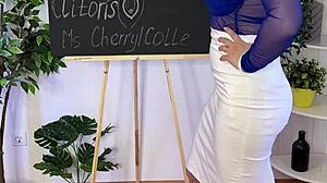 hot milf teacher shows clit in stockings domination lesson!