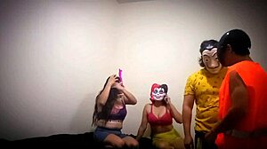 halloween orgy erupts old man fucks teen pussies milky creampies