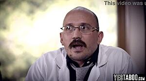 Pervert doctor watches petite Asian milf patient fuck doggystyle in hospital