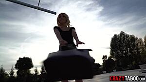 Blonde milf's footjob leads to petite teen's rough doggystyle