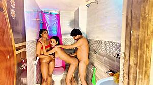 handsome call boy bends cuties over for wet anal threesome quickie