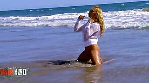blonde milf's heart races as she's pounded hard on crowded beach