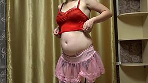 pregnant milf strips sexy showcasing perfect body and hairy pussy