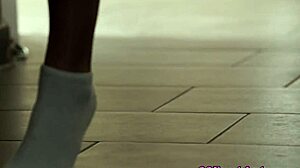 Stockinged Babe's Erotic Footjob Ends In Gushing Cumshot!
