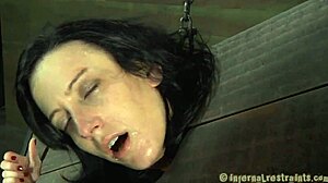 Bound slut chokes on cock in hardcore femdom bondage!