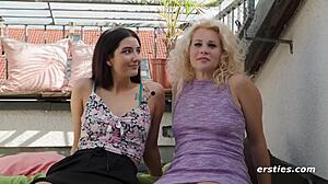 Ersties Lesbians Tease Balcony Toys and Strapon Play