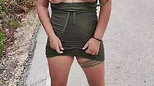 Slutty Mexican whore flashes tattooed ass and natural tits on public highway!
