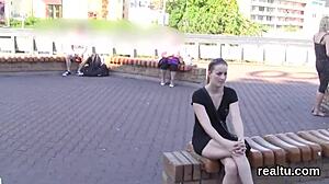 Glam czech teen strips in mall then takes pov drilling