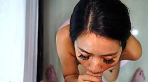 naughty asian wife sucks cock under christmas tree pov