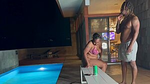 backyard pool party turns nervous guy into bareback pounding session