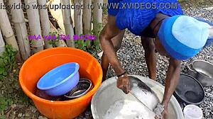 teen girl tackling her daily chores around the house