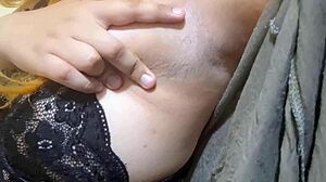 cute shemale strokes hairy armpits and titjobs dildo hard