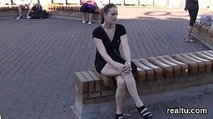 Glam czech teen strips in mall then takes pov drilling