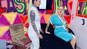 patricinha shows off pink pussy at tattoo studio and horny tattoo artists bang her hard right there