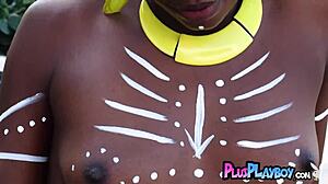 Big Ass Ebony Model Poses Naked Exposing Tits and Pussy