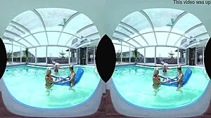 Big Tits Blonde Foursome Rocks Poolside!