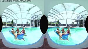 Big Tits Blonde Foursome Rocks Poolside!