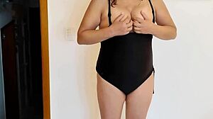 60yo stepmom fingers pussy on beach... i rub cock on her huge tits!