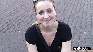 Glam czech teen strips in mall then takes pov drilling