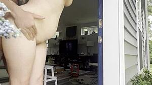 thelocals expose big tits curly amateur publicly front doorway flashing