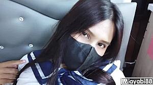 thai student slut in fishnets creampied by monster cock cosplay